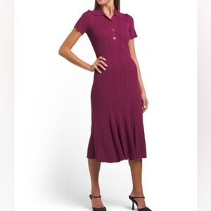 NWT - Julia Jordan Variegated  Ribbed Burgundy Midi Sweater Dress - Size XL